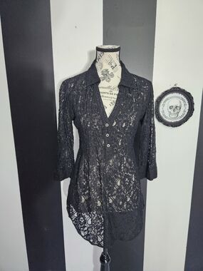 Black Lace Button-Down Tunic